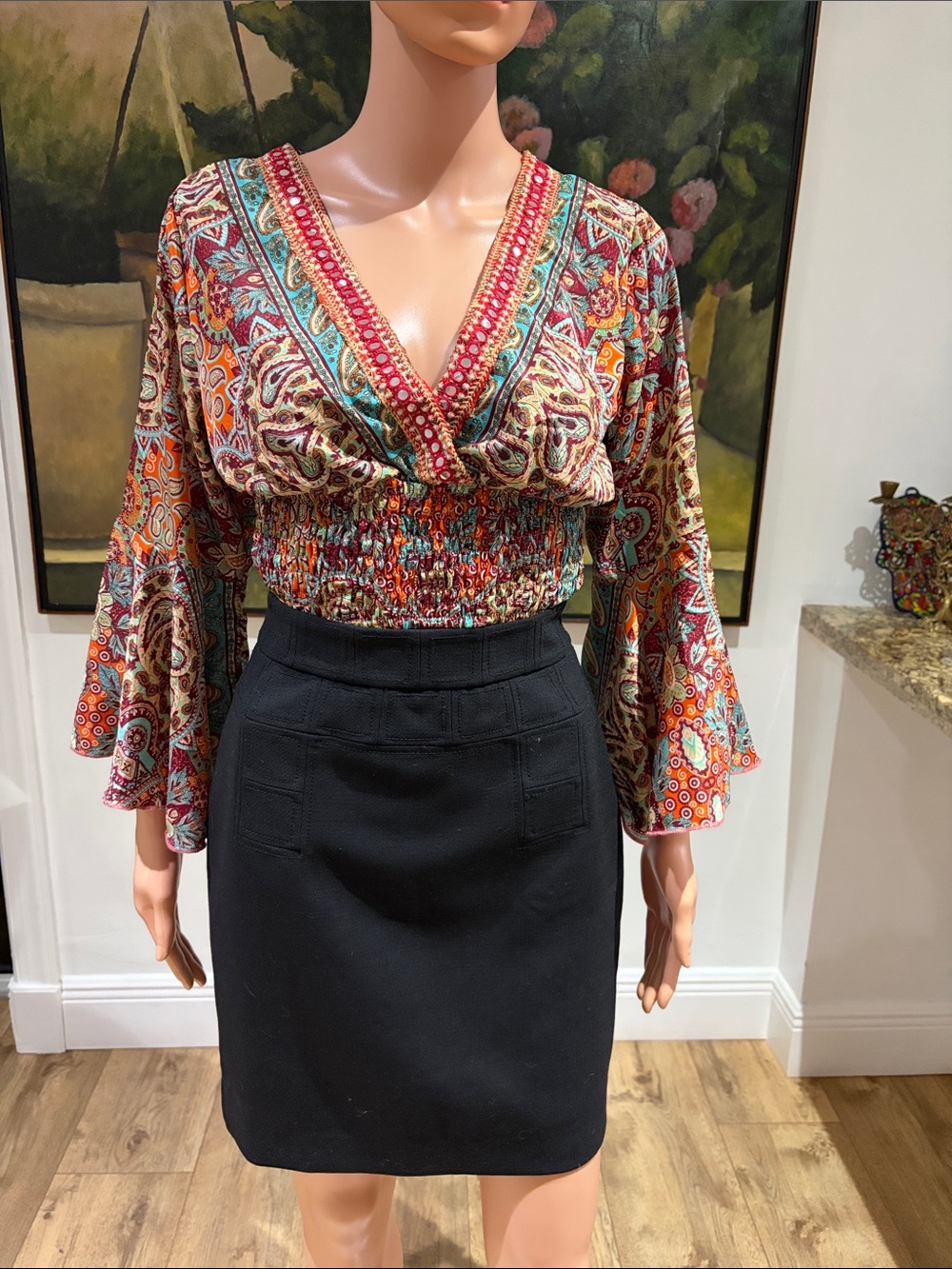 NWT Boho Fashion crop top with bell sleeves
